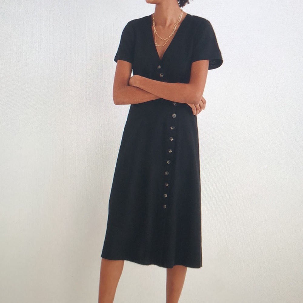 Madewell linen-blend button wrap midi dress